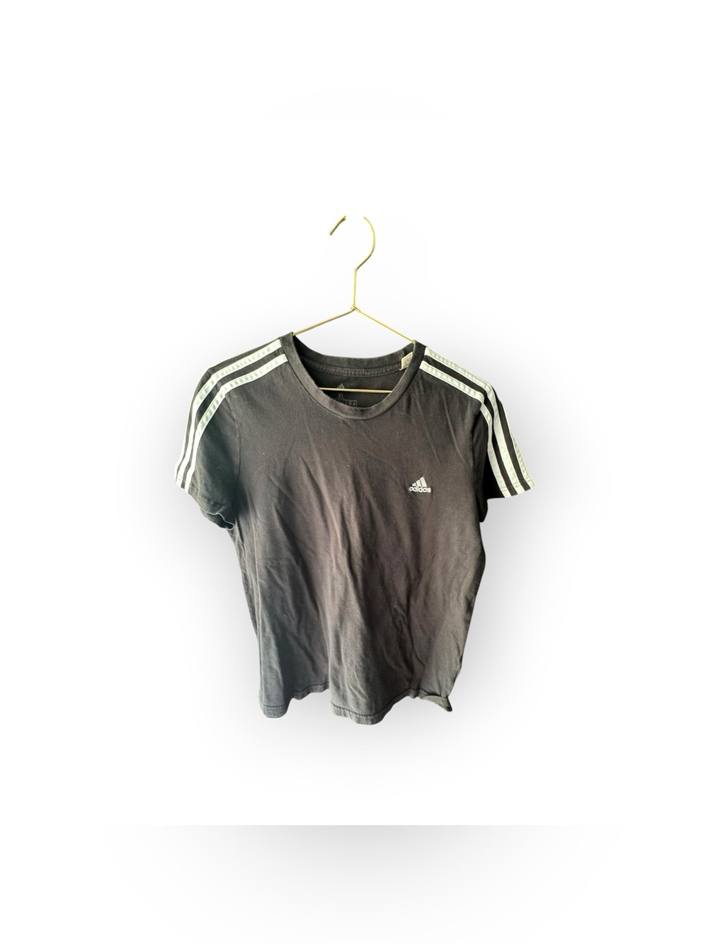 Adidas Black Tee with White Shoulder Stripes